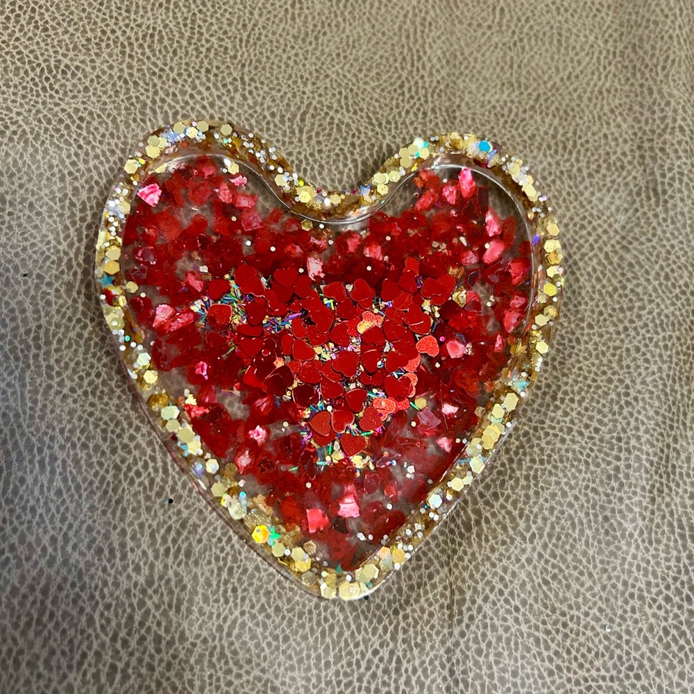 Heart-Shaped Glitter Resin Coaster
